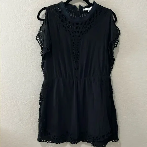 IRO Caity Embroidered Mini Dress, Black/Navy, Size 8 (40)